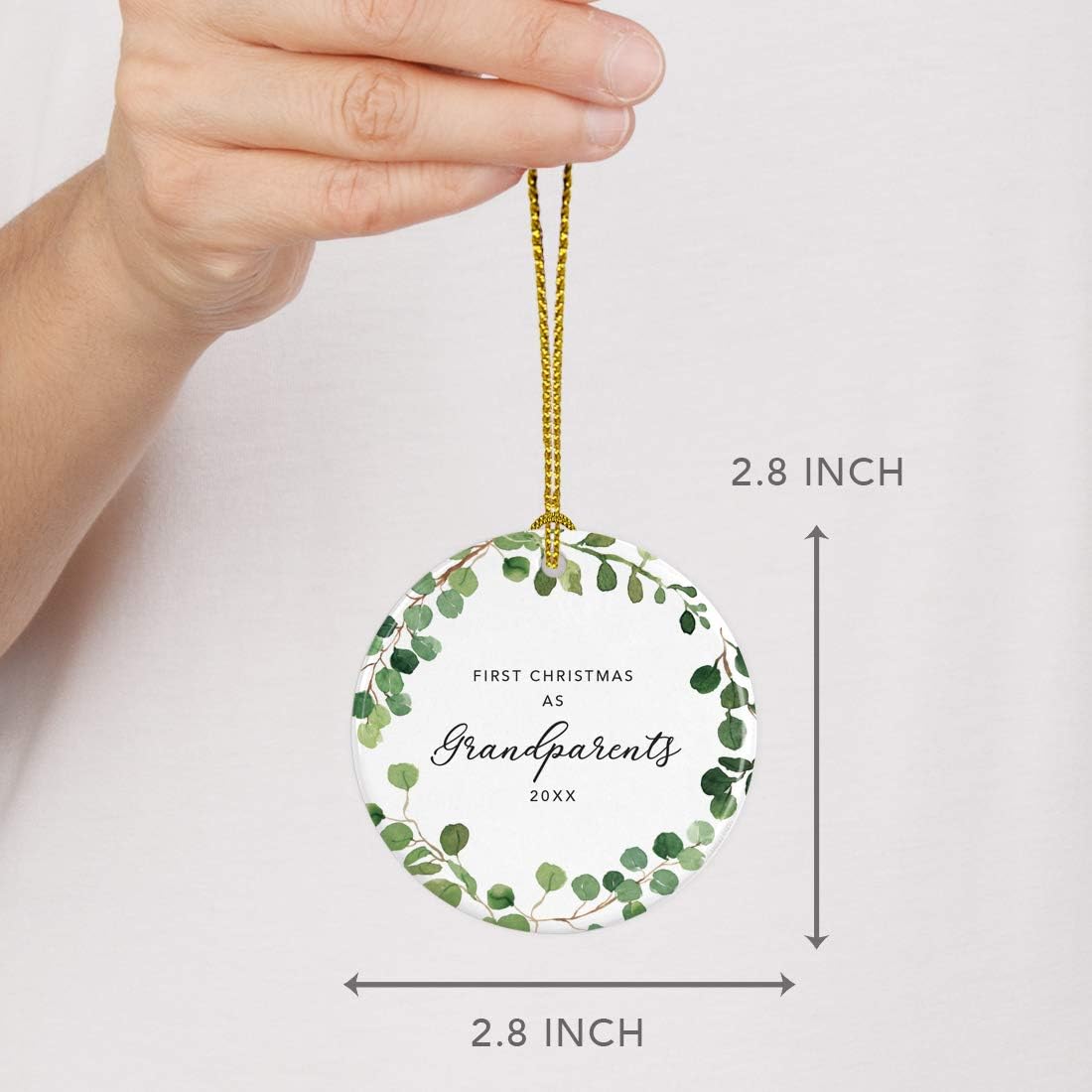 Andaz Press Custom Year Round Ceramic Porcelain Christmas Tree Ornament Keepsake Collectible Gift, First Christmas as Grandparents 2025, Farmhouse Eucalyptus Wreath, 1-PackNew