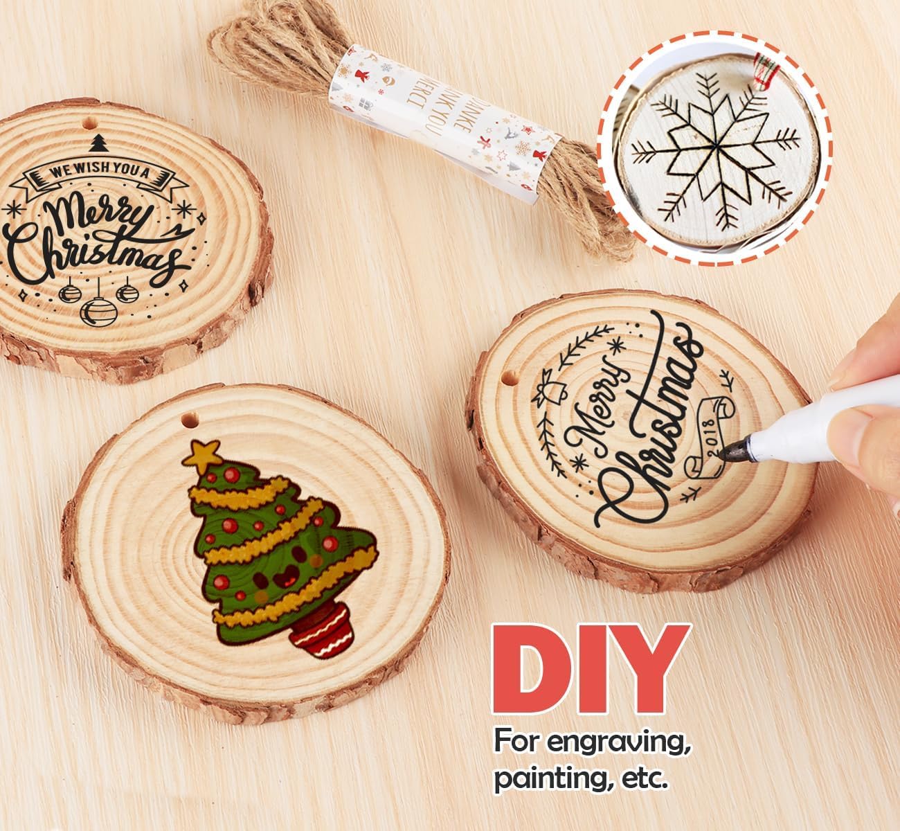 20 Pcs Wooden Discs for Crafts,3.9''-4.3'' Wood Circles for Crafts, Wood Slices for Painting DIY Christmas Ornaments Party Wall Home Wedding Decor