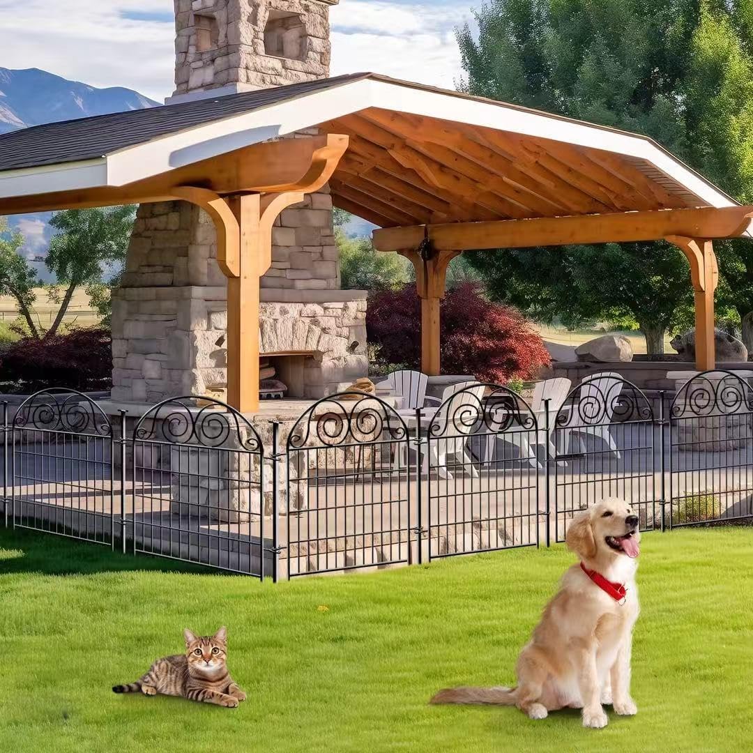 Tall Garden Fencing Animal Barrier with Gate, 32 Inch(H) 4 Panels Dog Fence Outdoor for Yard, Total Length 8.8 Ft Decorative Fence for Garden│Patented