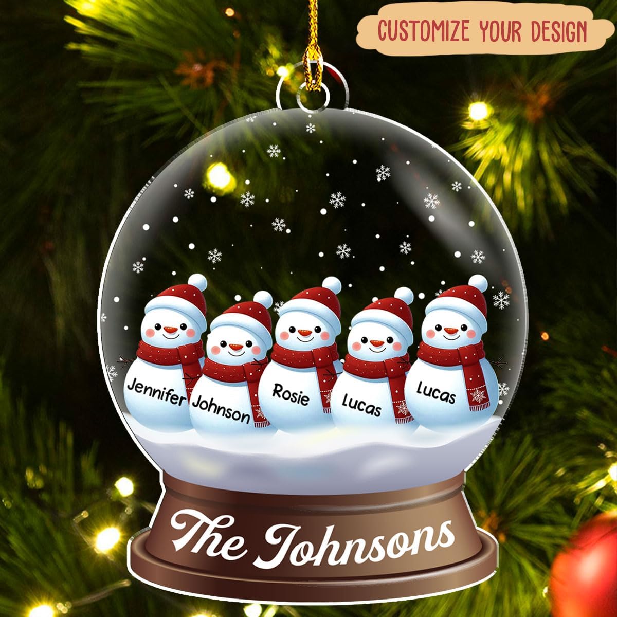 Personalized Family Christmas Acrylic Ornament 2024 - Custom Name Snowman Family Members up to 10 People, Snow Globe Ornament Gifts for Family Tree Decoration (A03, 4 Names)
