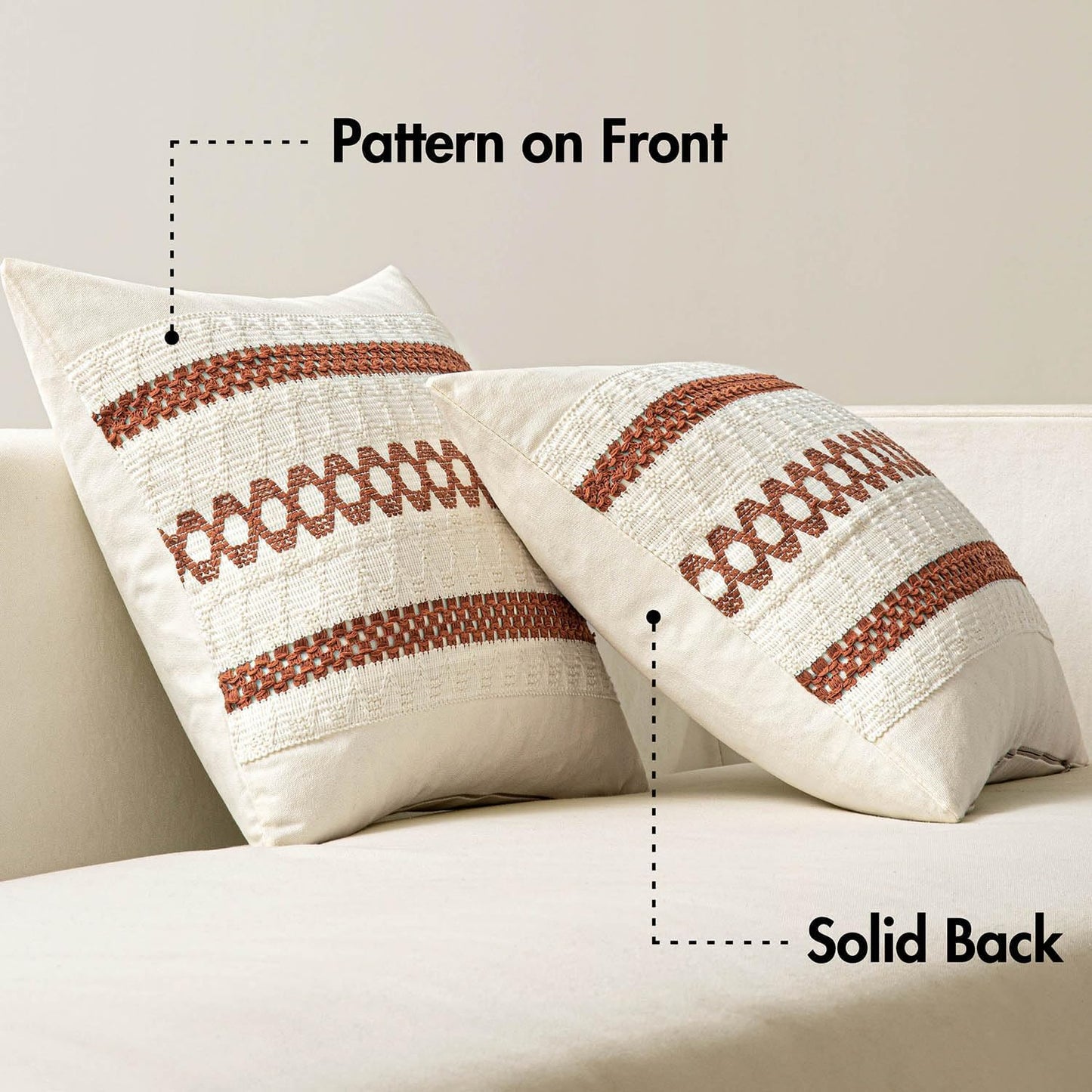 MIULEE Set of 2 Rust Fall Decorative Pillow Covers 18x18 Inch Farmhouse Rustic Boho Couch Throw Pillows Modern Cotton Cushion Covers Retro Cute Macrame Woven Home Decor for Bed Sofa Chair