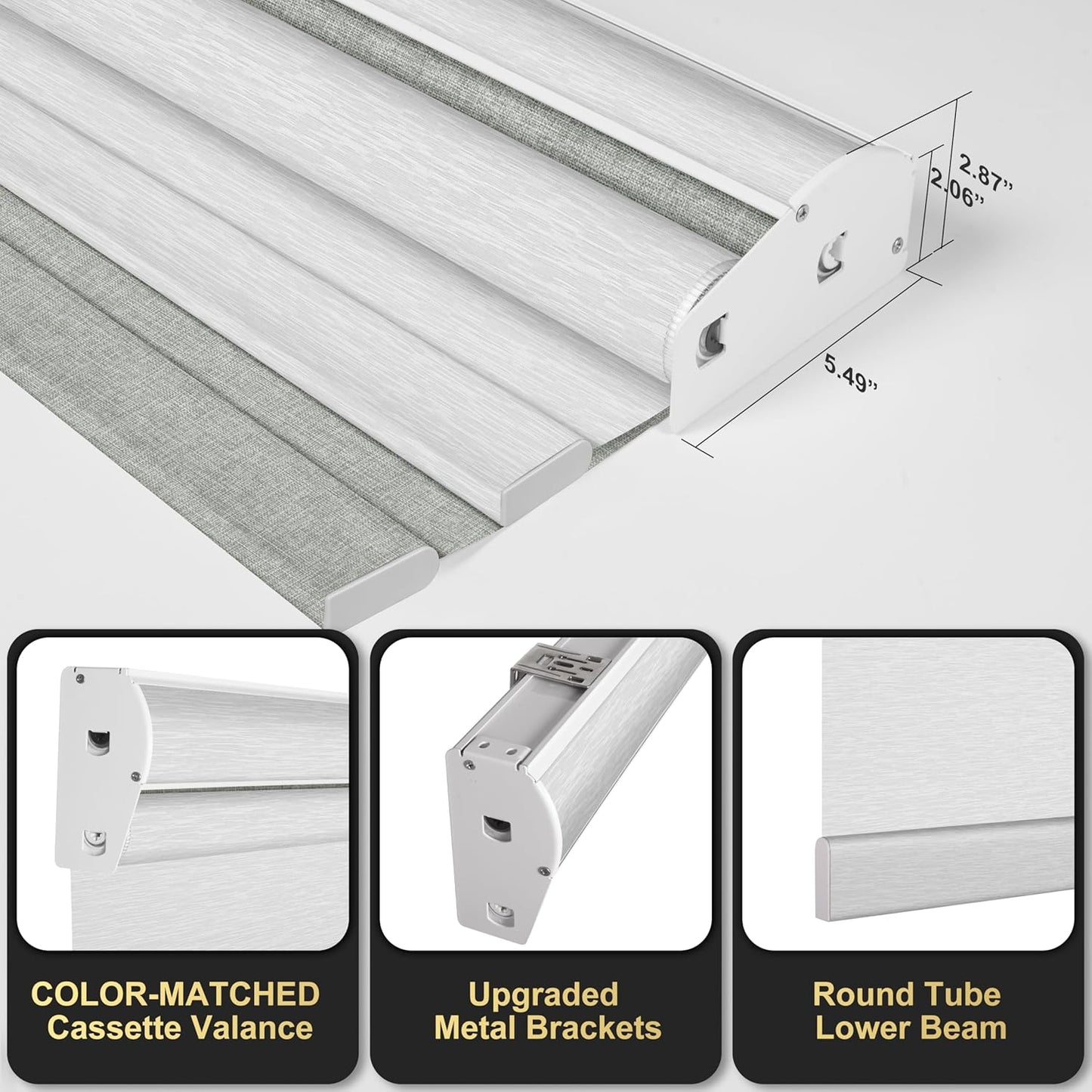 BERISSA Cordless Dual Roller Shades with Cassette Valance, Double Window Shades, Blackout and Light Filtering, Day and Night for Home Office Door. Linen Grey and White. 41 W x 44" H