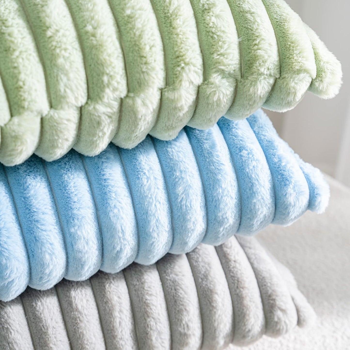 DEELAND Pack of 2,Double-Sided Faux Fur Plush Decorative Throw Pillow Covers Fuzzy Striped Soft Pillowcase Cushion Covers for Sofa Couch Bedroom Lightblue 12x20 inch