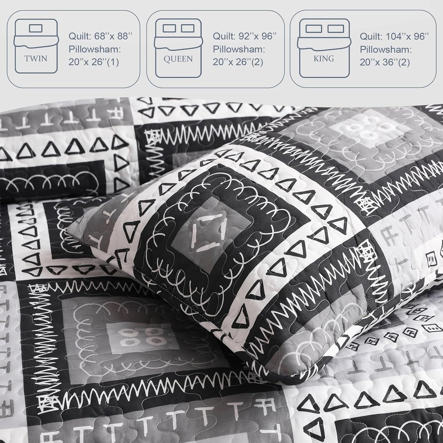 Exclusivo Mezcla Reversible Boho Quilt Set Queen Size, 3 Pieces Patchwork Black All Season Bedspreads, Ultra Soft Floral Coverlet Bedding Set with Printed Pattern (1 Quilt, 2 Pillow Shams)