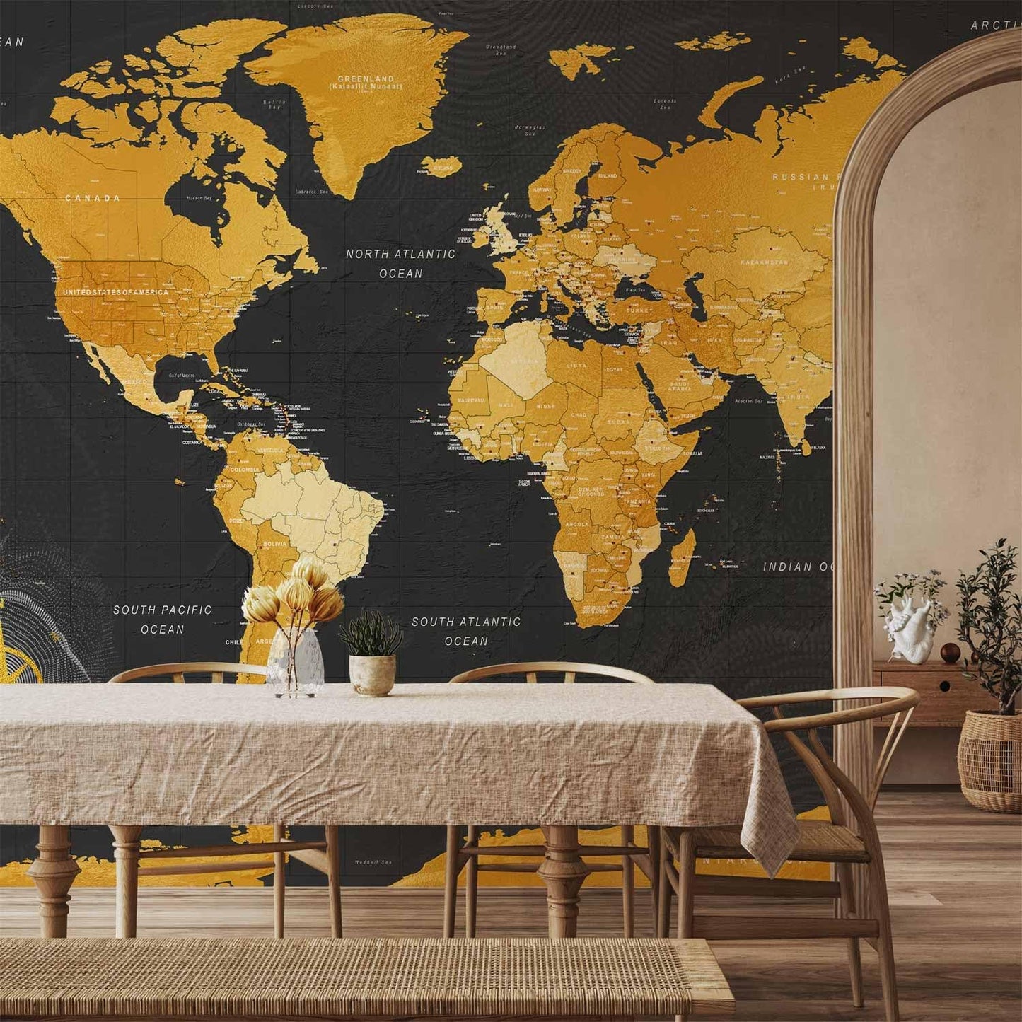 artgeist Premium Wall Mural World Map 138x101 in - XXL Non-Woven Wallpaper Fleece Wall Decor Photo Print Picture Image Design Home Map of The World k-A-0130-a-a