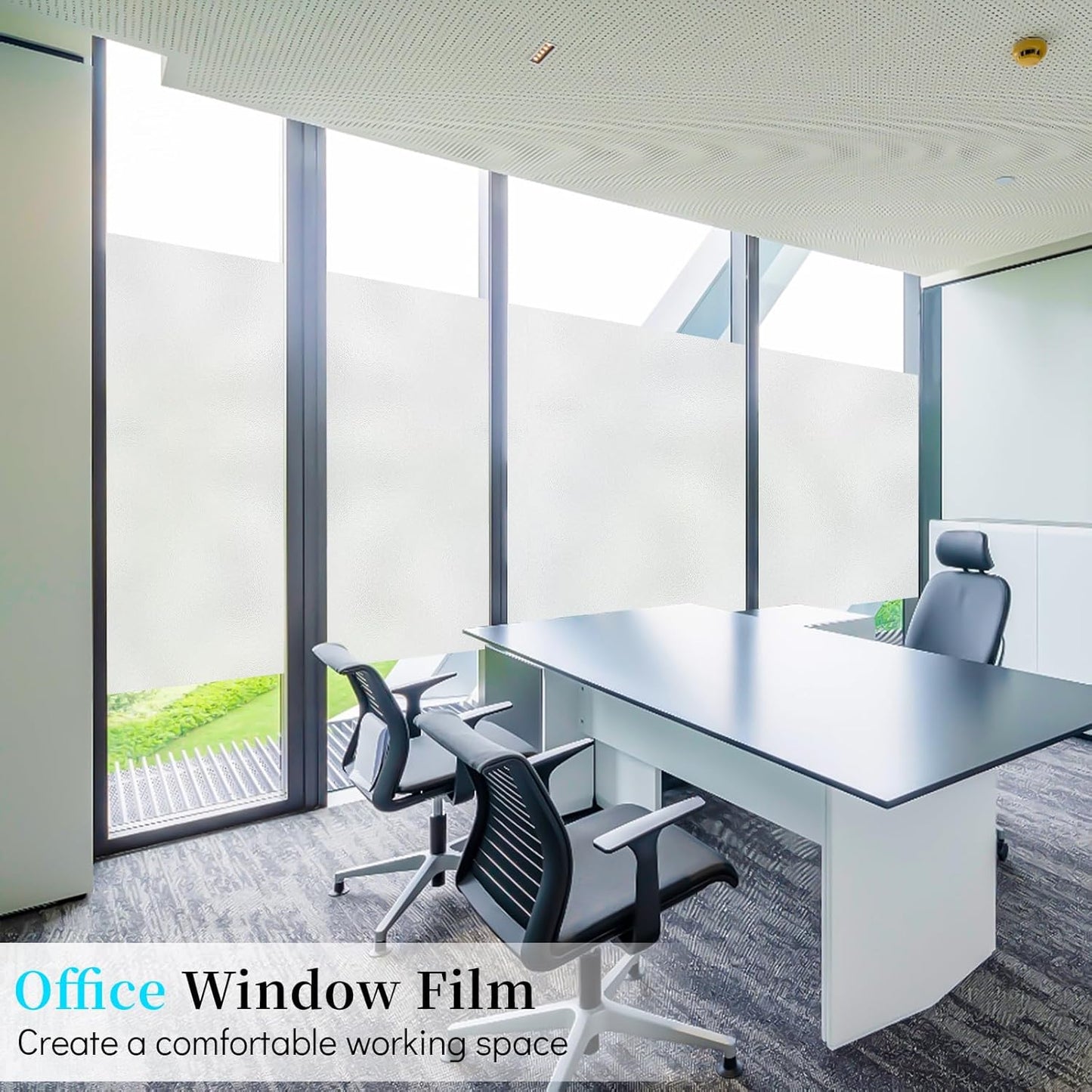Niviy Frosted Glass Window Film Privacy Day and Night Static Cling Front Door Window Frosting Film,Shower Window Cover, White, 35.4 x 118 inch