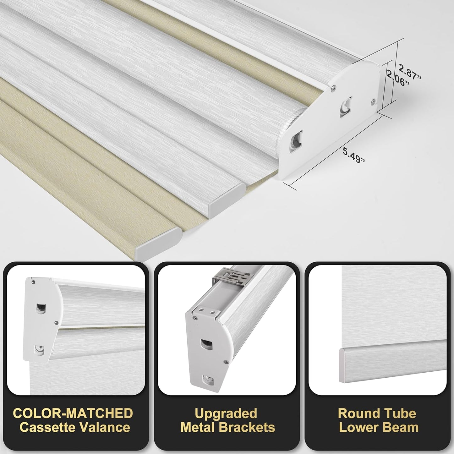 BERISSA Cordless Dual Roller Shades with Cassette Valance,Double Window Shades Blackout and Light Filtering Shades,Day and Night Roller Shades for Home Office Door.Beige and White.50 W x 48" H