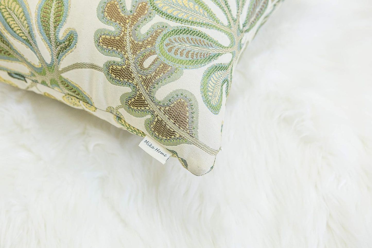 Set of 2 Jacquard Tropical Leaf Pattern Throw Pillow Covers Decorative Pillowcase 20X20 Inches,Green Cream
