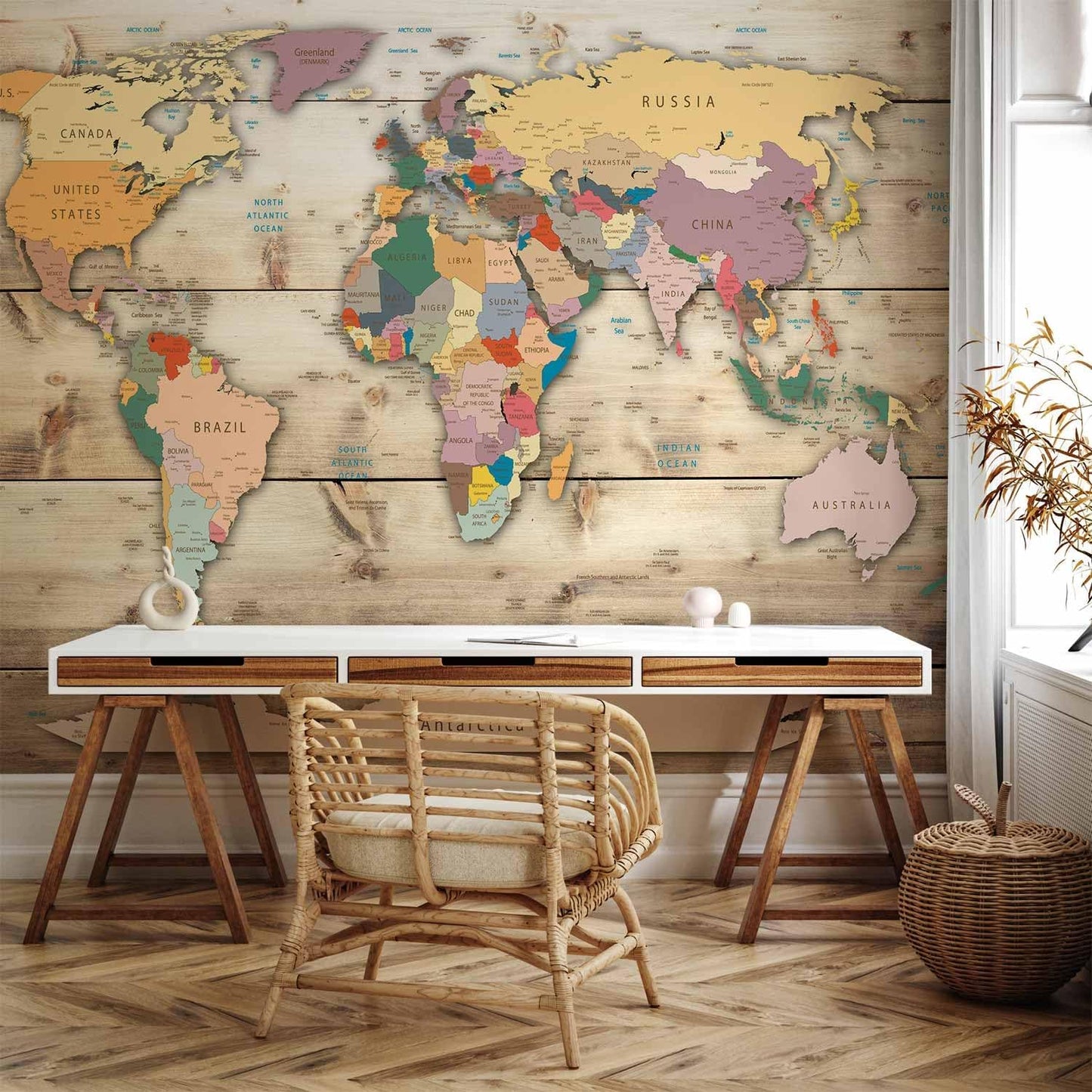 artgeist Premium Wall Mural World Map 118x83 in - XXL Non-Woven Wallpaper Fleece Wall Decor Photo Print Picture Image Design Home Map of The World k-B-0009-a-b