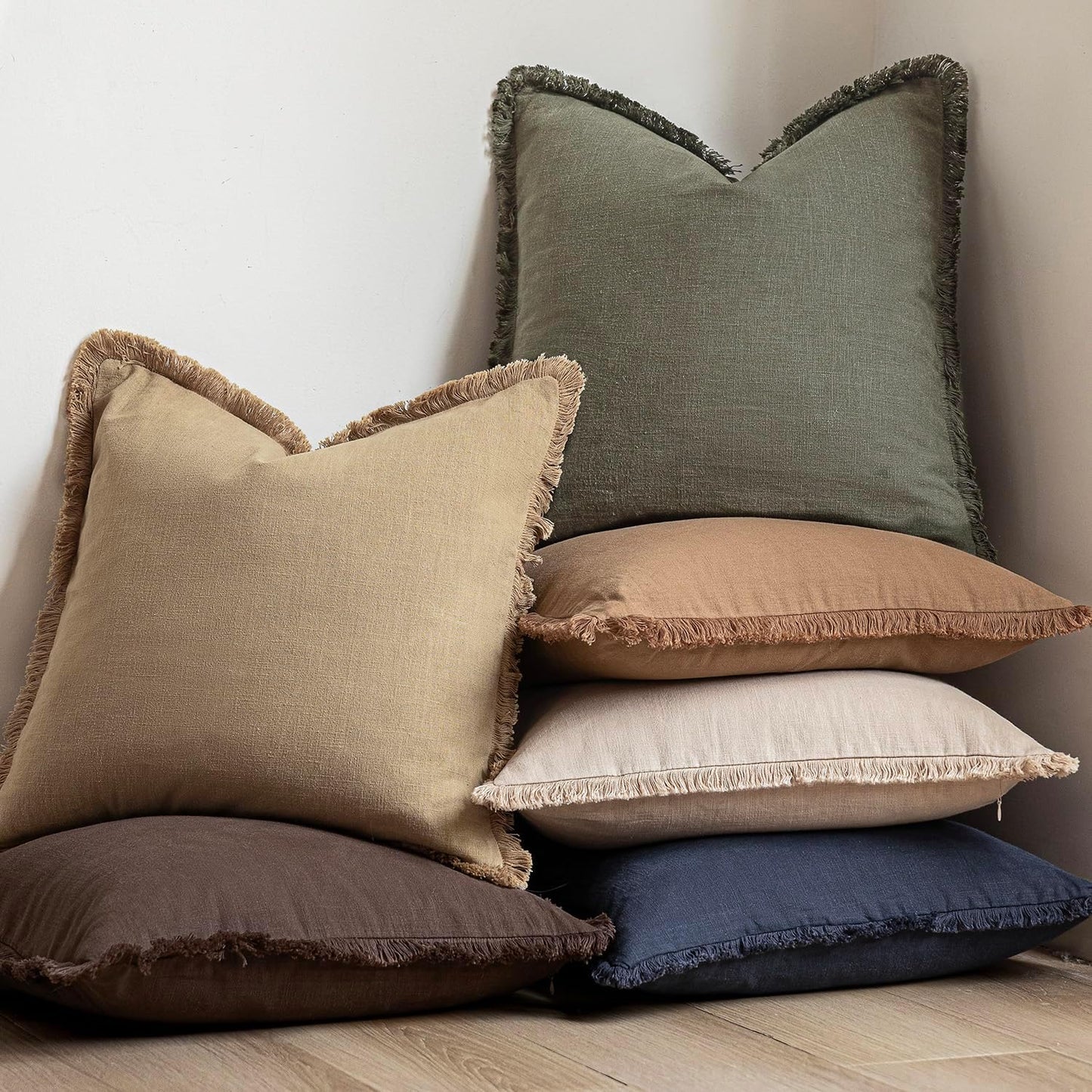 Foindtower Set of 2 Decorative Linen Fringe Throw Pillow Covers Boho Farmhouse Cushion Cover with Tassels Soft Accent Pillowcase for Couch Sofa Bed Living Room Home Decor,24×24 Inch,Reddish Brown