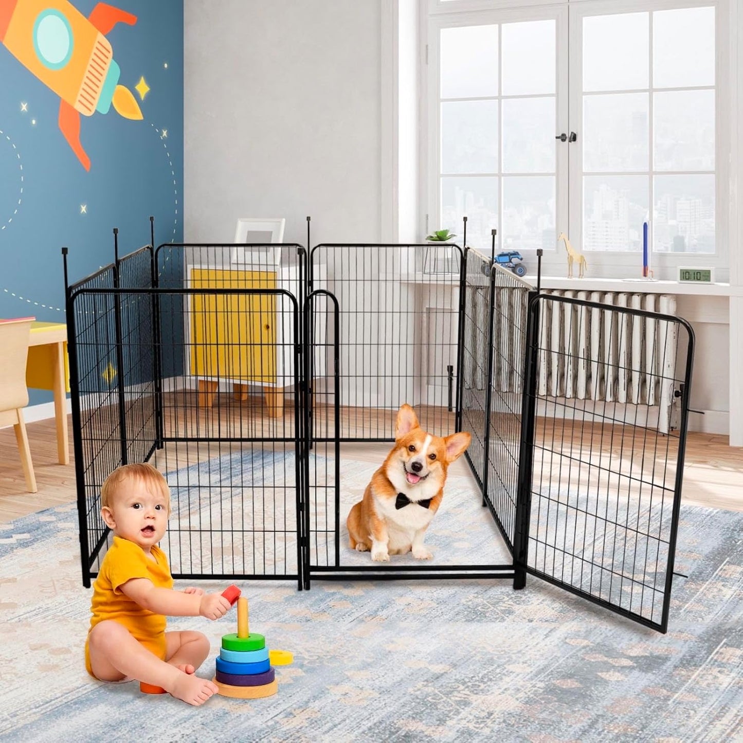 Garden Fencing 40 inch High, Dog Fence Outdoor for Yard, 21"Wide Low Threshold Gate,Heavy Duty Metal Fencing for Garden Beds, Animal Barrier Fence,Flowers Fences Border,4 Panels Total 8.9 Ft
