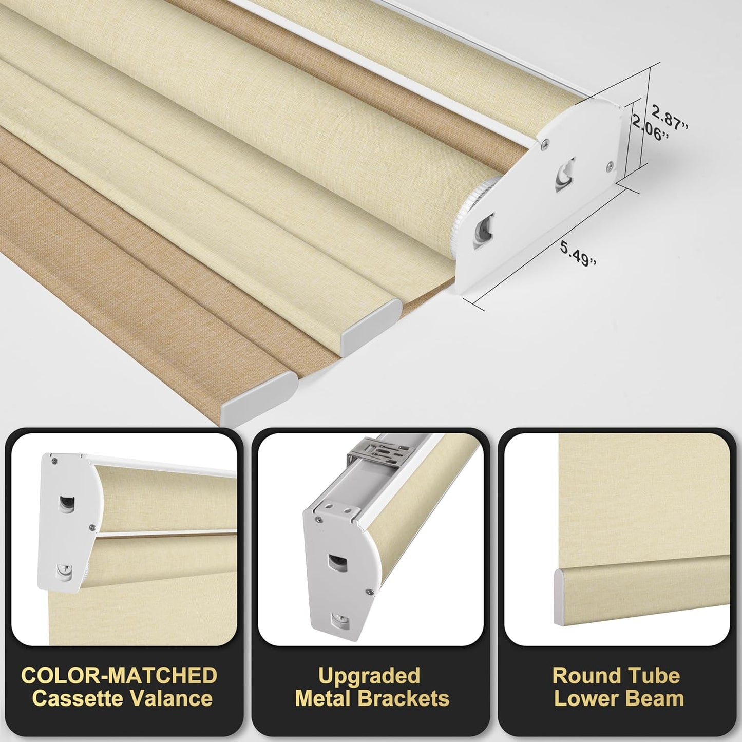 BERISSA Cordless Dual Roller Shades with Cassette Valance, Double Window Shades Blackout and Light Filtering, Day and Night Shades for Home Office Doors. Linen Beige. 28 W x 86" H