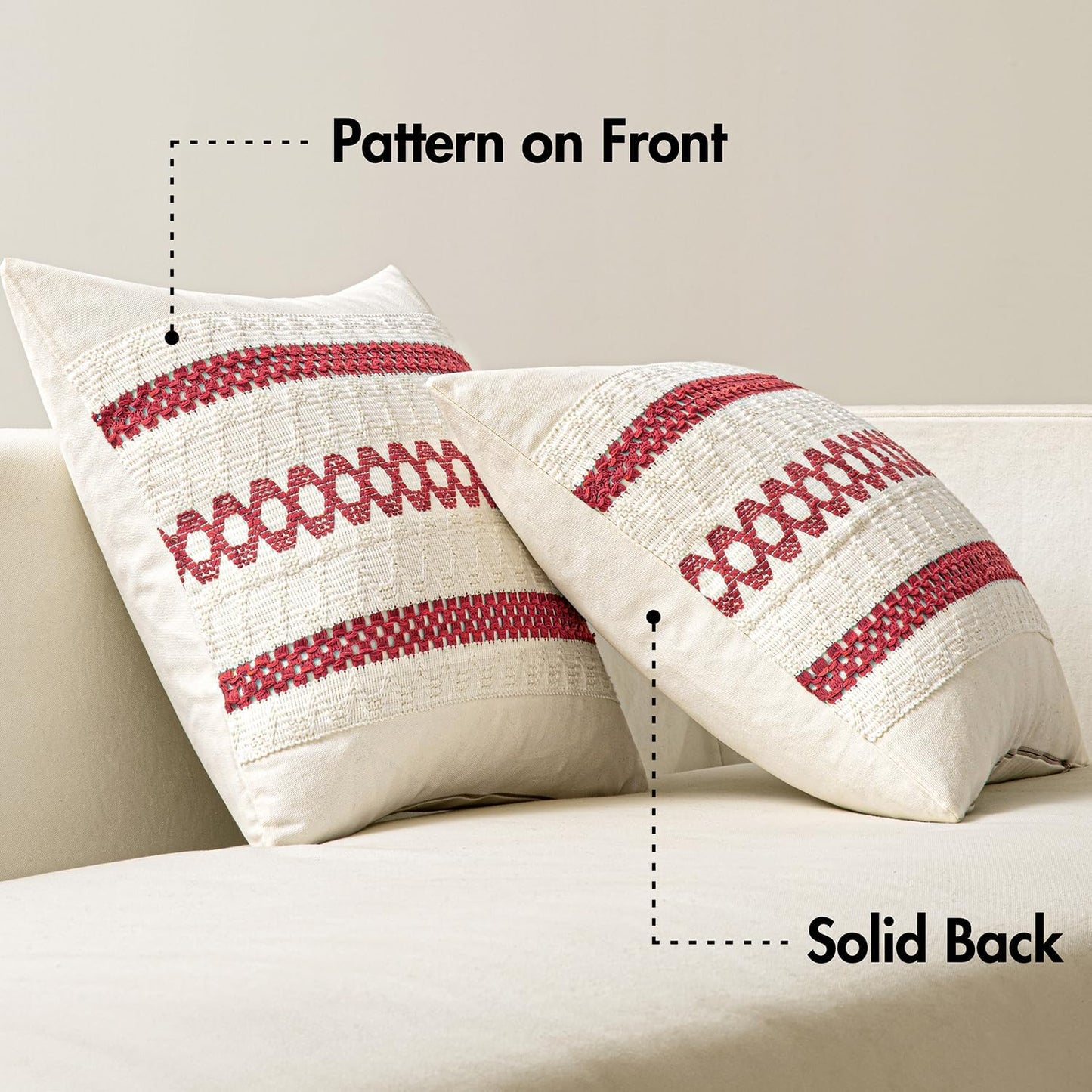 MIULEE Set of 2 Christmas Red Boho Decorative Pillow Covers 20x20 Inch Farmhouse Rustic Couch Throw Pillows Modern Cotton Cushion Covers Retro Cute Macrame Woven Home Decor for Bed Sofa Chair