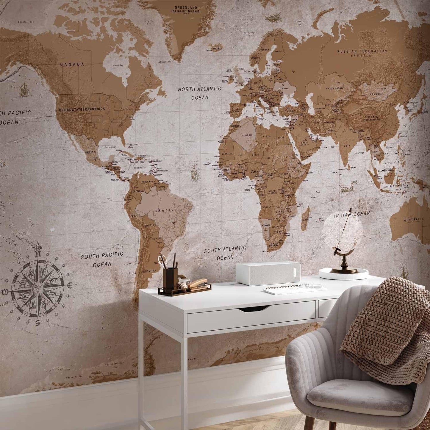 artgeist Wall Mural World Map 96x69 in - XXL Peel and Stick Self-Adhesive Wallpaper Removable Large Sticker Foil Wall Decor Print Picture Image Design Map of The World k-A-0108-a-a
