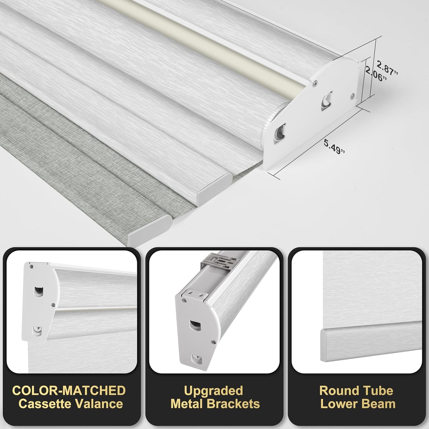 BERISSA Cordless Dual Roller Shades with Cassette Valance, Double Window Shades - Blackout and Light Filtering, Day and Night for Home Office Door. Linen Grey and White. 55 W x 80" H
