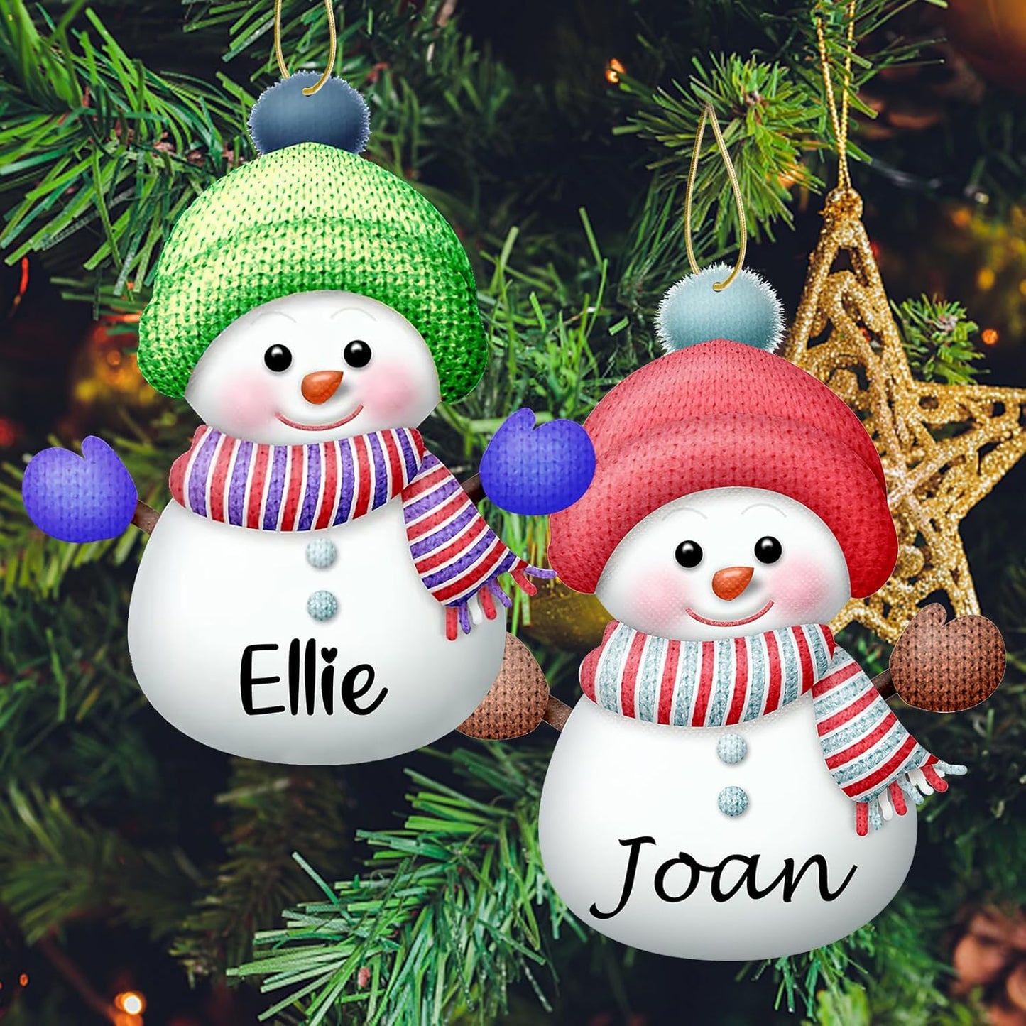 Personalized Christmas Ornaments with Names Snowman 8 Pcs Custom Family Ornament Customized Xmas Tree Hanging Wood Decoration Gift 3.15"(8cm)