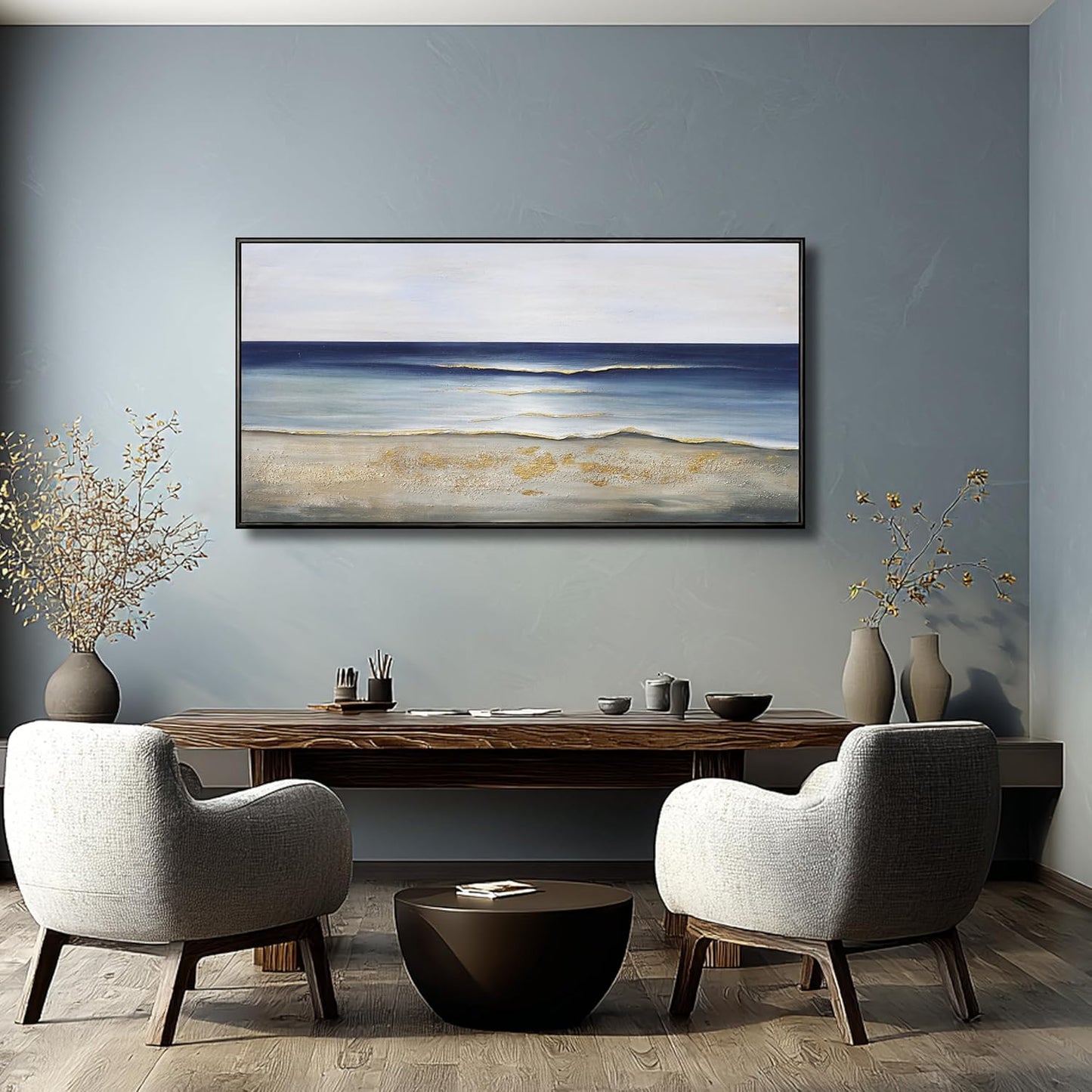 Yuaxker Ocean Wall Art Blue Wall Decor Trendy Framed Canvas Painting Modern Unique Artwork for Living Room Bedroom Dining Room Office Home Decor 20x40 Inch