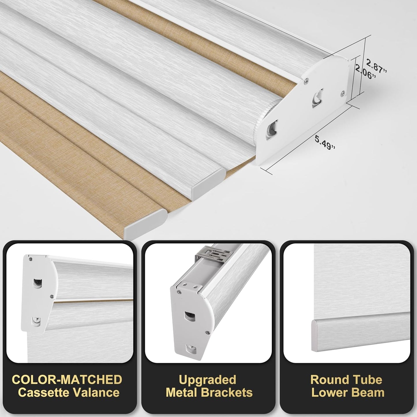 BERISSA Cordless Dual Roller Shades with Cassette Valance, Double Window Shades - Blackout and Light Filtering, Day and Night for Home Office Door. Linen Beige and White. 27 W x 72" H