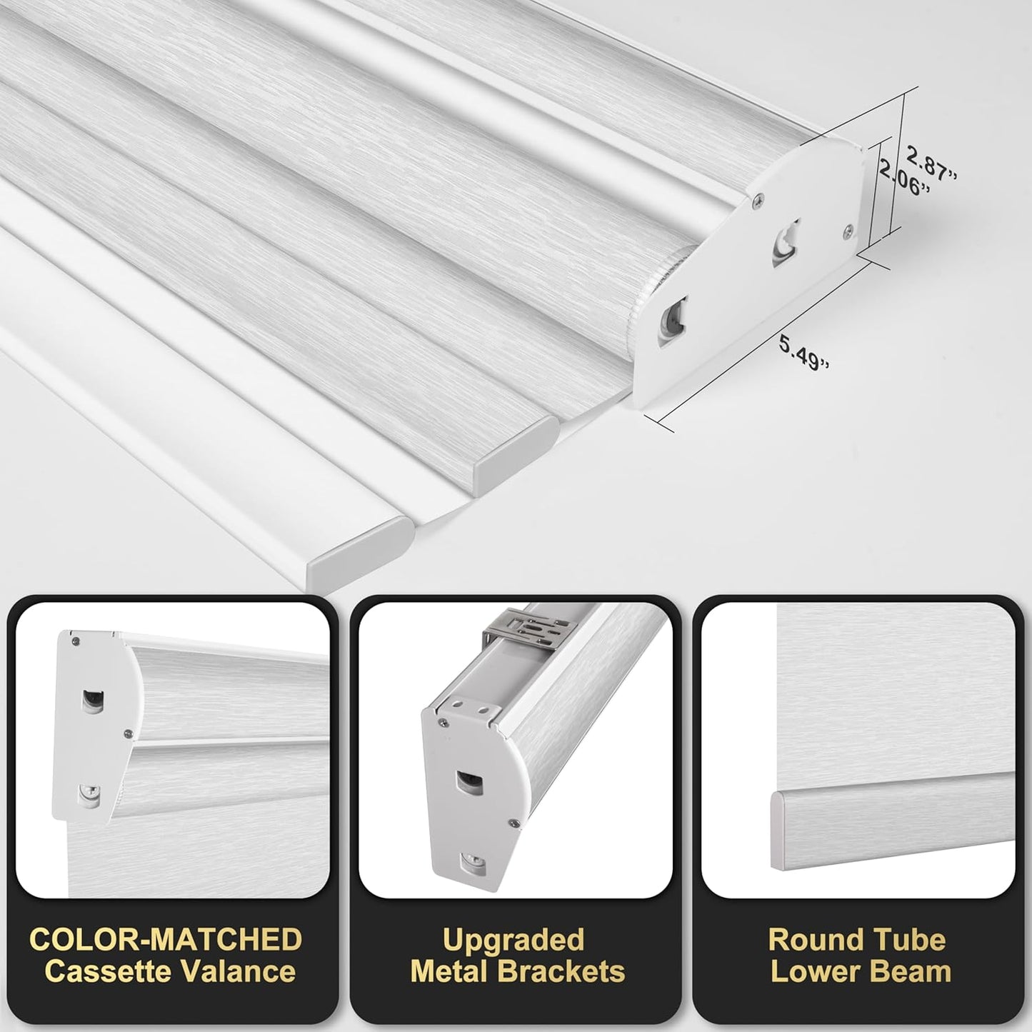 BERISSA Cordless Dual Roller Shades with Cassette Valance, Double Window Shades Blackout and Light Filtering, Day and Night for Home Office Door. Striped Jacquard White. 71 W x 80" H