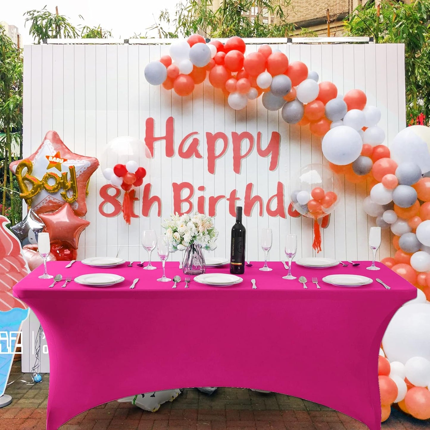 SuperO 2Pack Waterproof Spandex Table Cover for 4FT Table Universal Fitted Stretch Tablecloth for Party, Banquet, Wedding and Events-Fuchsia