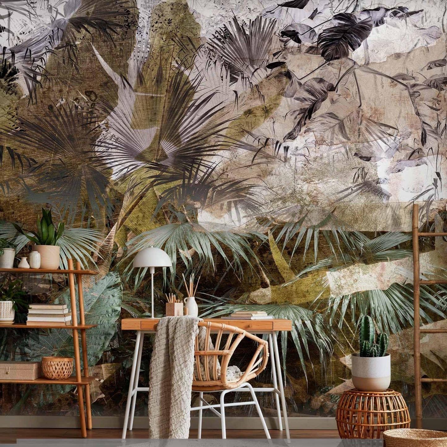 artgeist Wall Mural Tropical Leaves 157x110 in - XXL Non-Woven Wallpaper Fleece Wall Decor Photo Print Picture Image Design Jungle Nature Palm Leaves Like Painted b-C-0789-a-a