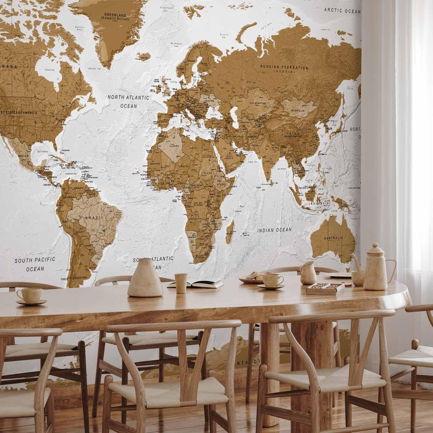 artgeist Premium Wall Mural World Map 79x55 in - XXL Non-Woven Wallpaper Fleece Wall Decor Photo Print Picture Image Design Home Map of The World k-A-0093-a-a