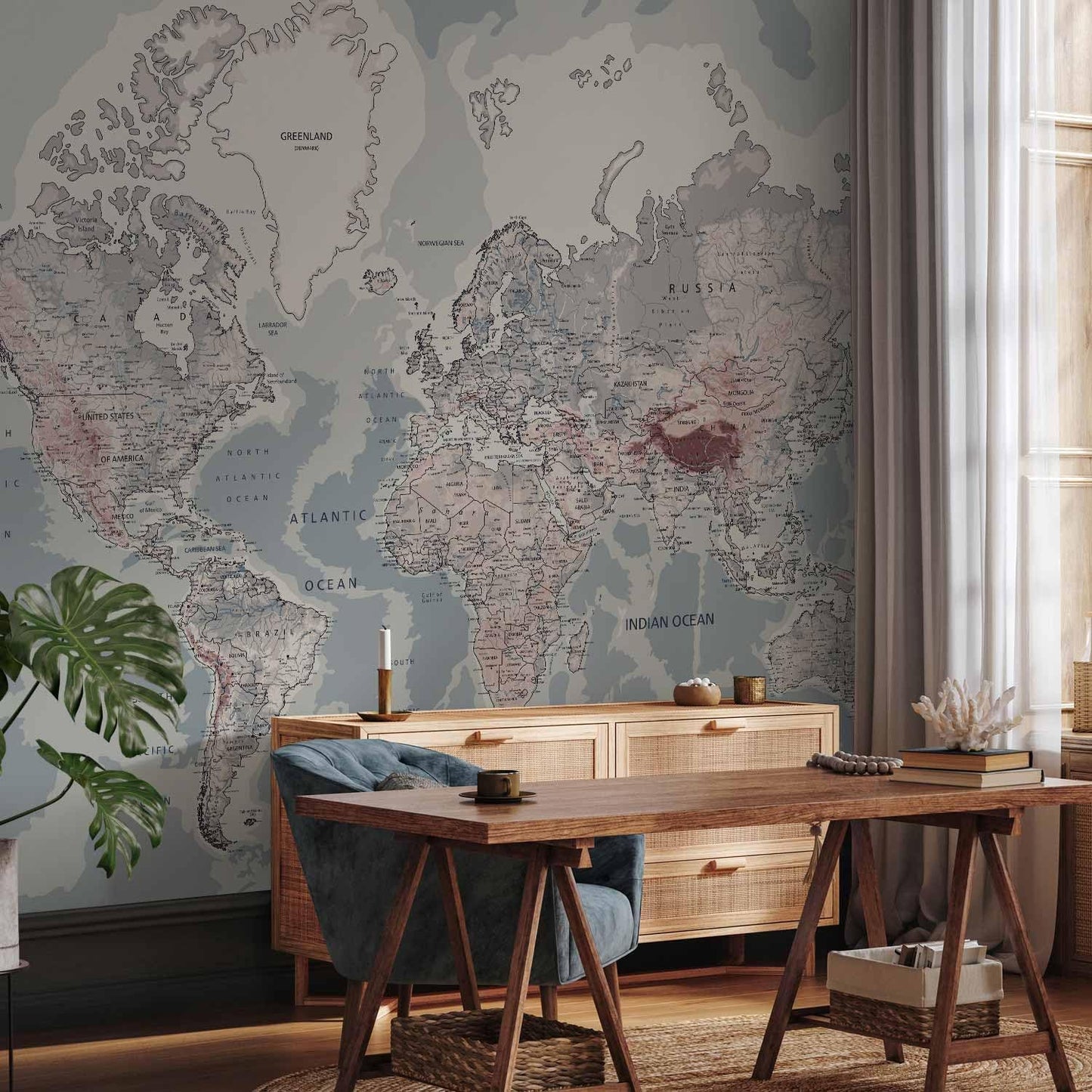 artgeist Wall Mural World Map 96x69 in - XXL Peel and Stick Self-Adhesive Wallpaper Removable Large Sticker Foil Wall Decor Print Picture Image Design Map of The World k-A-0061-a-c