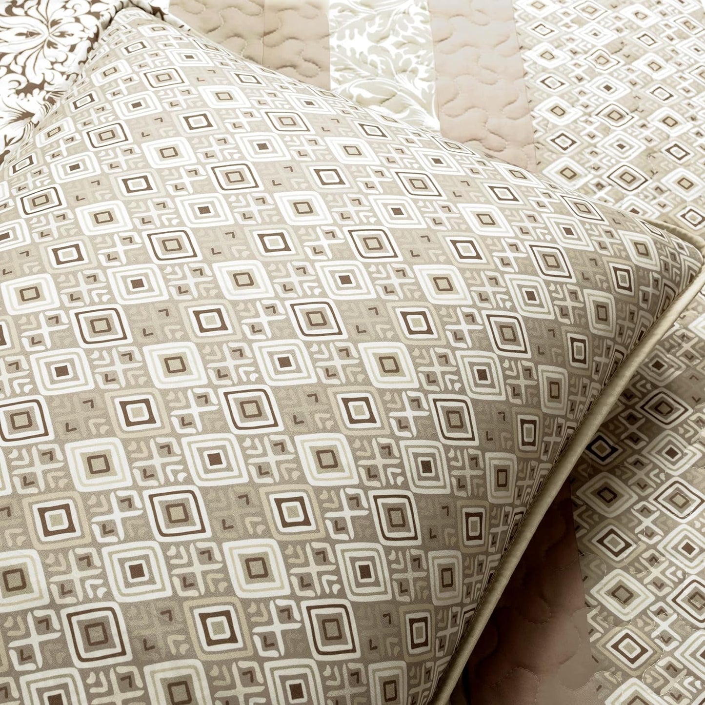 Lush Decor Boho Stripe Reversible Cotton Quilt 3-Piece Set, Full/ Queen, Neutral - Bold Colorful Bohemian Bedding Set