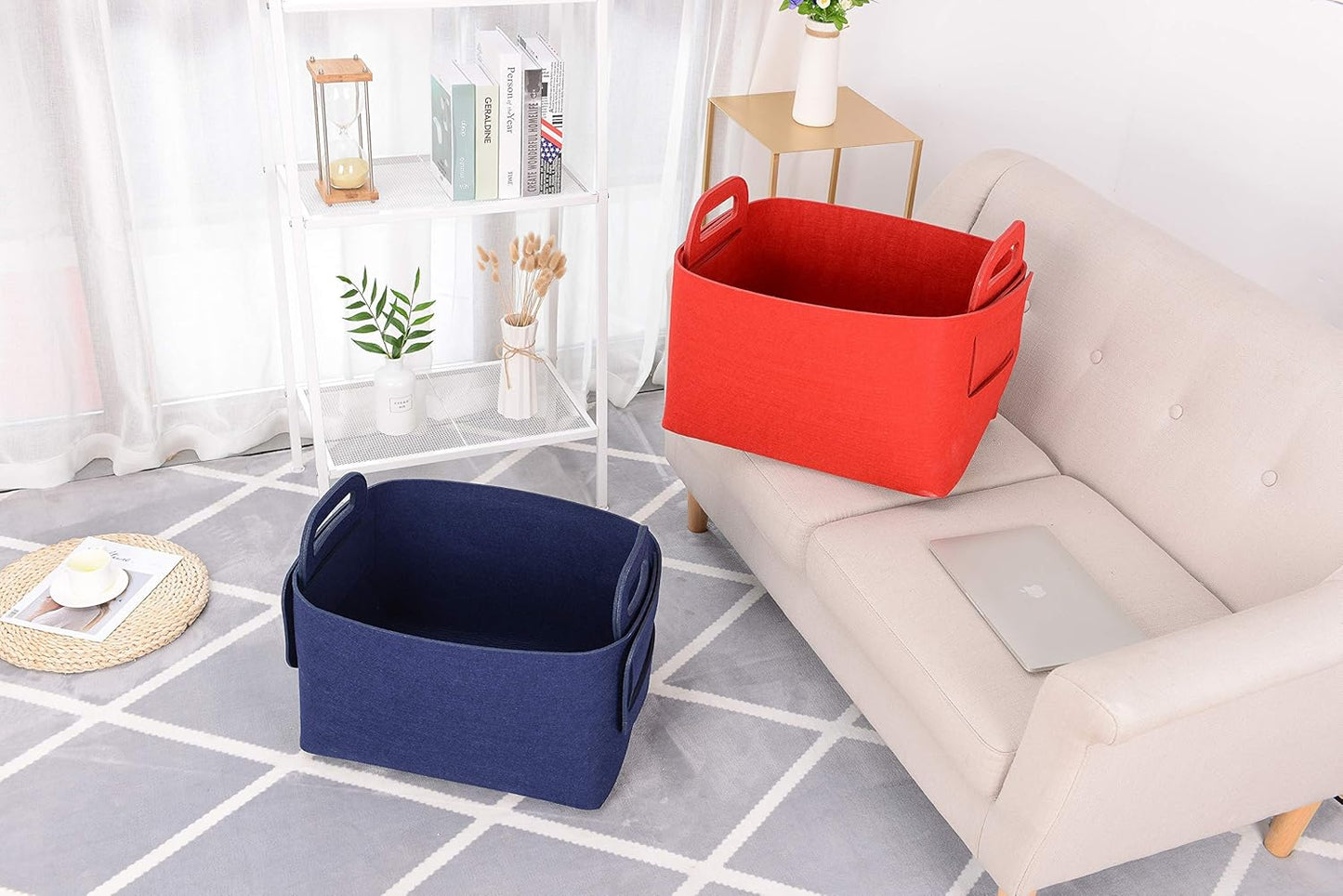 Minoisome Storage Basket Felt Storage Bin Collapsible& Convenient Box Organizer with Carry Handles for Office Bedroom Closet Babies Nursery Toys Laundry (Red, 19.9inch(L)×13.6inch(W)×12.6inch(H))