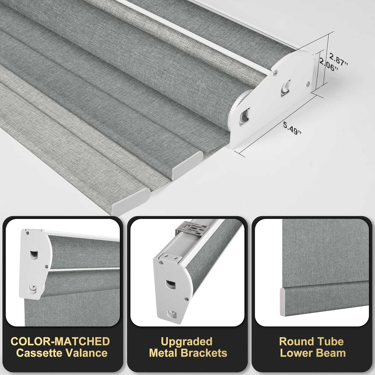 BERISSA Cordless Dual Roller Shades with Cassette Valance,Double Window Shades Blackout and Light Filtering Shades,Day and Night Roller Shades for Home Office Door.Linen Grey.67 W x 56" H