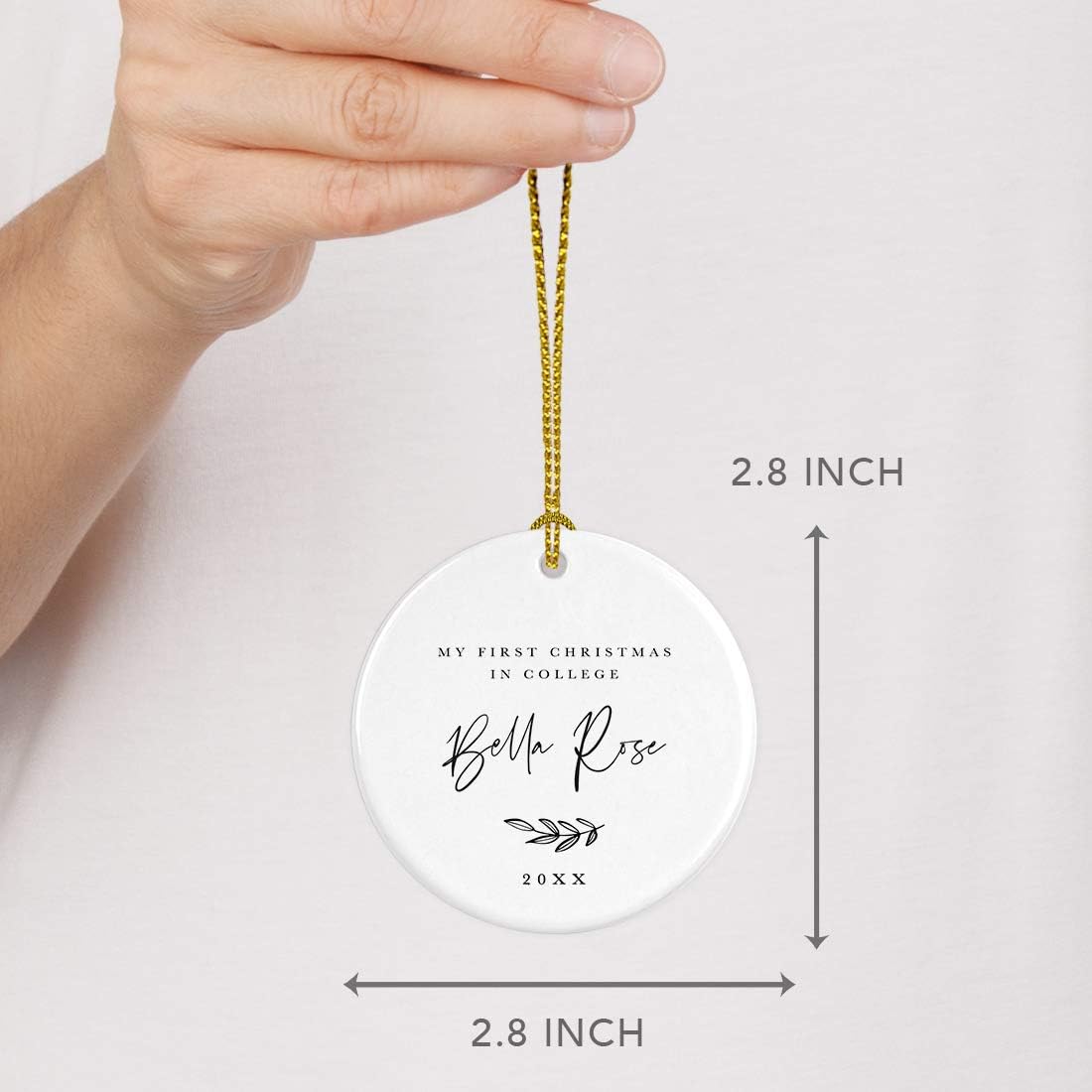 Andaz Press Personalized Round Ceramic Porcelain Christmas Tree Ornament Keepsake Collectible Gift, My First Christmas in College 2025, Olivia Carter, Antique Handdrawn, 1-Pack, Custom