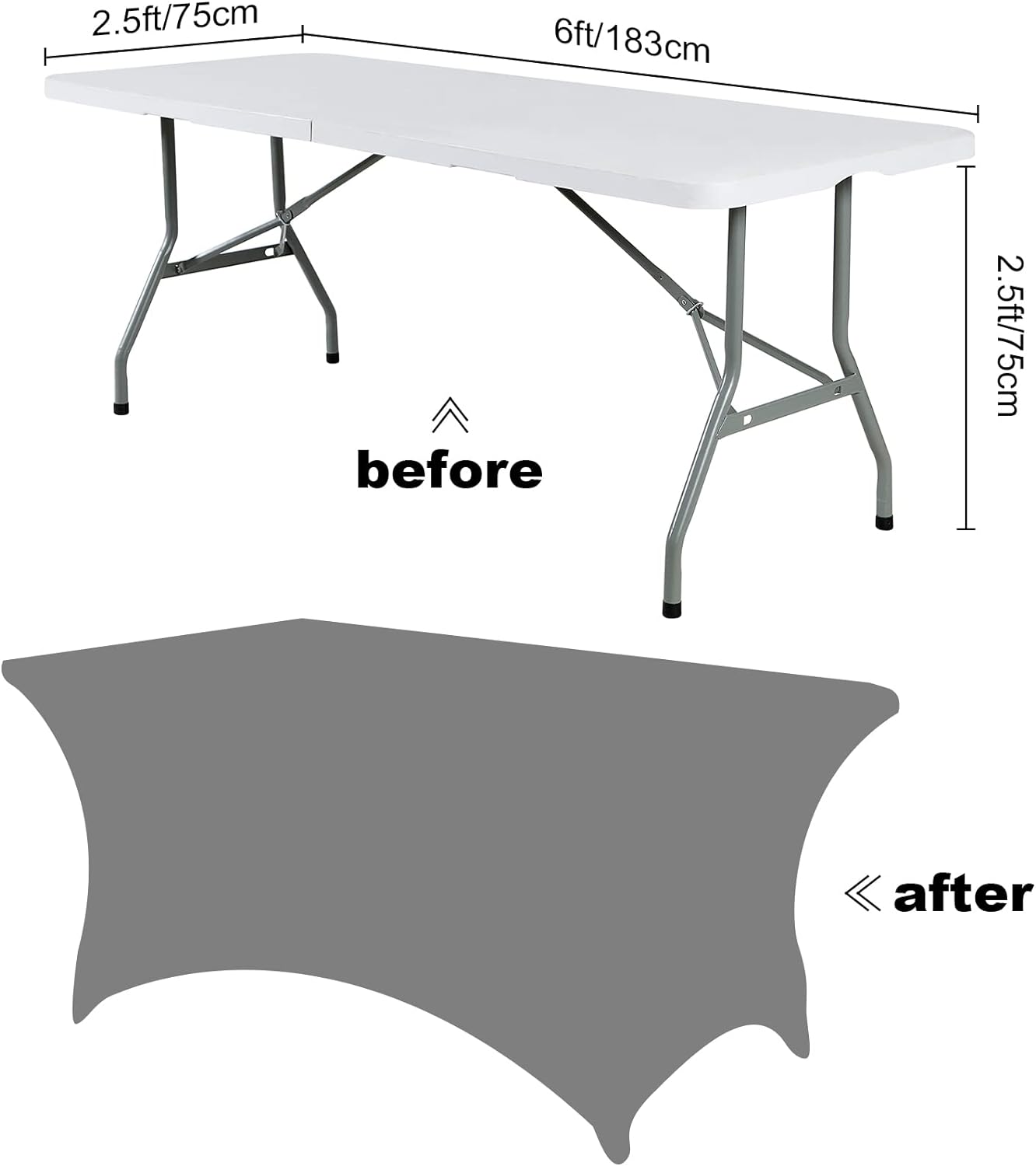 SuperO 6Pack Waterproof Spandex Table Cover for 6FT Table Universal Fitted Stretch Tablecloth for Party, Banquet, Wedding and Events-Black