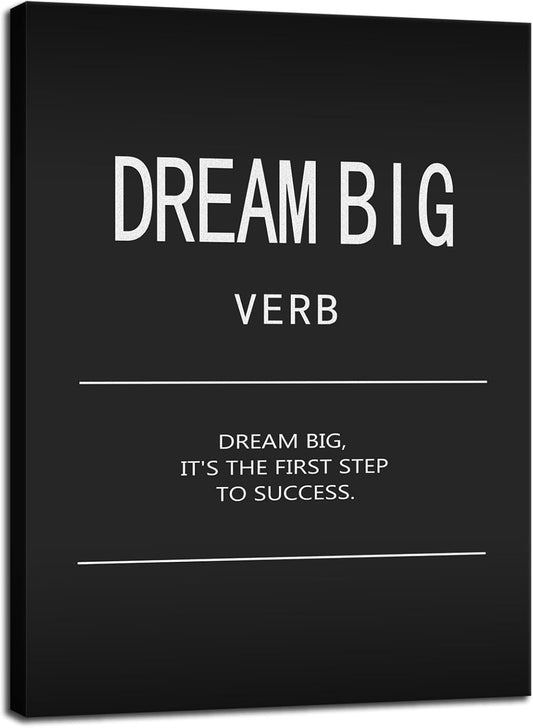 Dream Big Verb Canvas Wall Art Inspirational Wall Art Motivational Office Wall Decor Inspirational Positive Quotes Print Painting Poster Artwork Modern Home Living Room Bedroom Framed[30" W X 40" H]