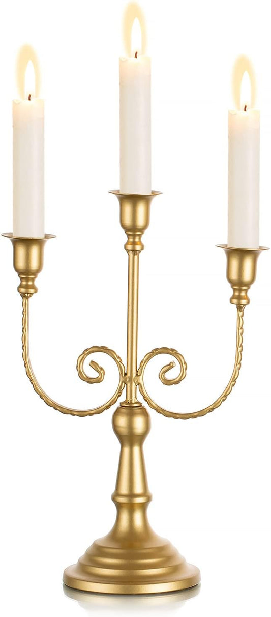 Sziqiqi Gold Taper Candle Holder for Centerpiece - 3-Candle Candlesticks Holder for Wedding Table Centerpieces Metal Candle Stick Holders Fireplace Mantle Decor