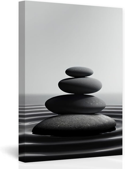 DOARTDO Zen Stone Canvas Wall Art Black and White Spa Stones Picture Print Modern Meditation Spirit Bathroom Decor Frame (24.00" x 36.00", Zen Stone - 1)