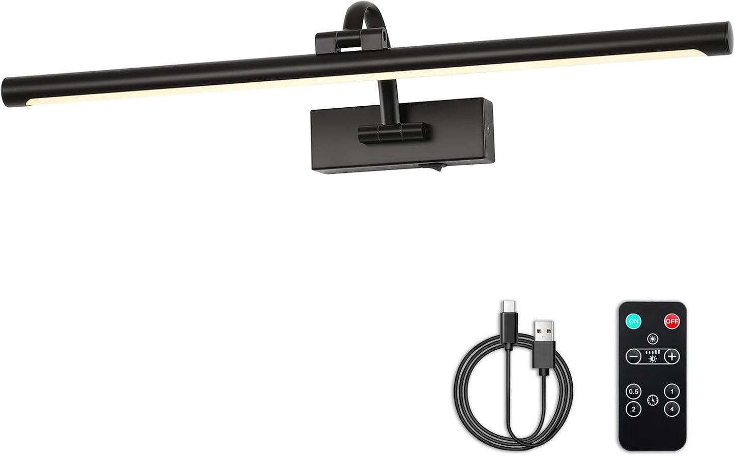 Dimmable Black Picture Lights with Remote and Timer Wireless Art Lights Rechargeable Gallery Lighting for Canvas Portrait 24'' Inch 5W Warm White