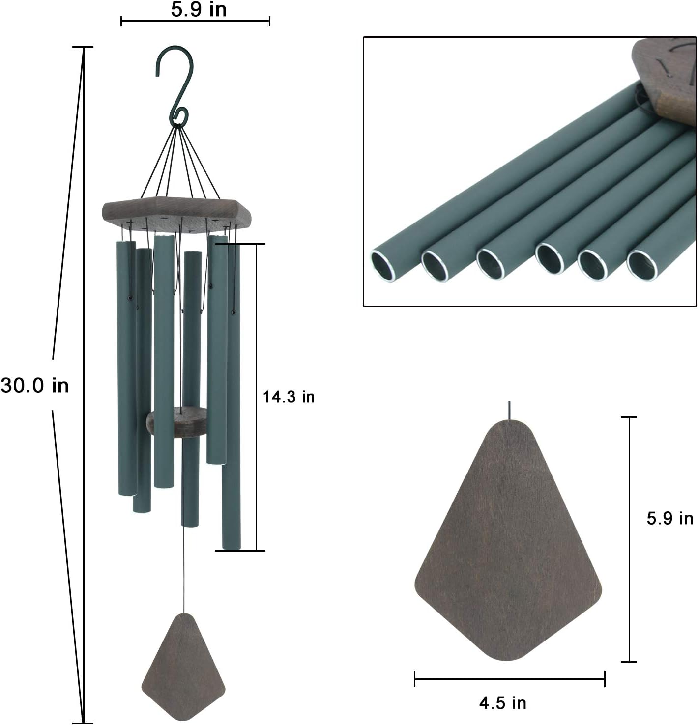 Large Wind Chimes for Outside, 30" Aluminium Wind Chime with Wind Catcher, Outdoor Garden Patio Decoration Windchimes, Classic Zen Gift for Men and Women Green