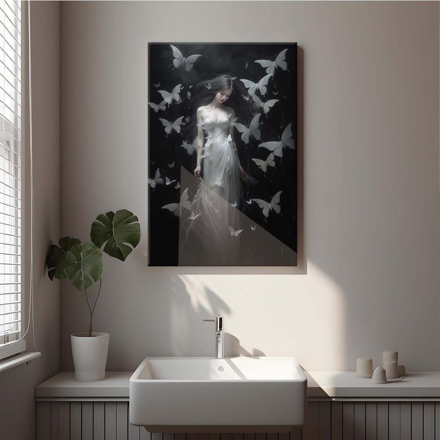 JFHCQJPK Vintage Gothic Feminine Canvas Wall Art Print Butterfly Poster Moody Female Wall Art Retro Artwork Dark College Decor for Home Bedroom32x48in Frameless