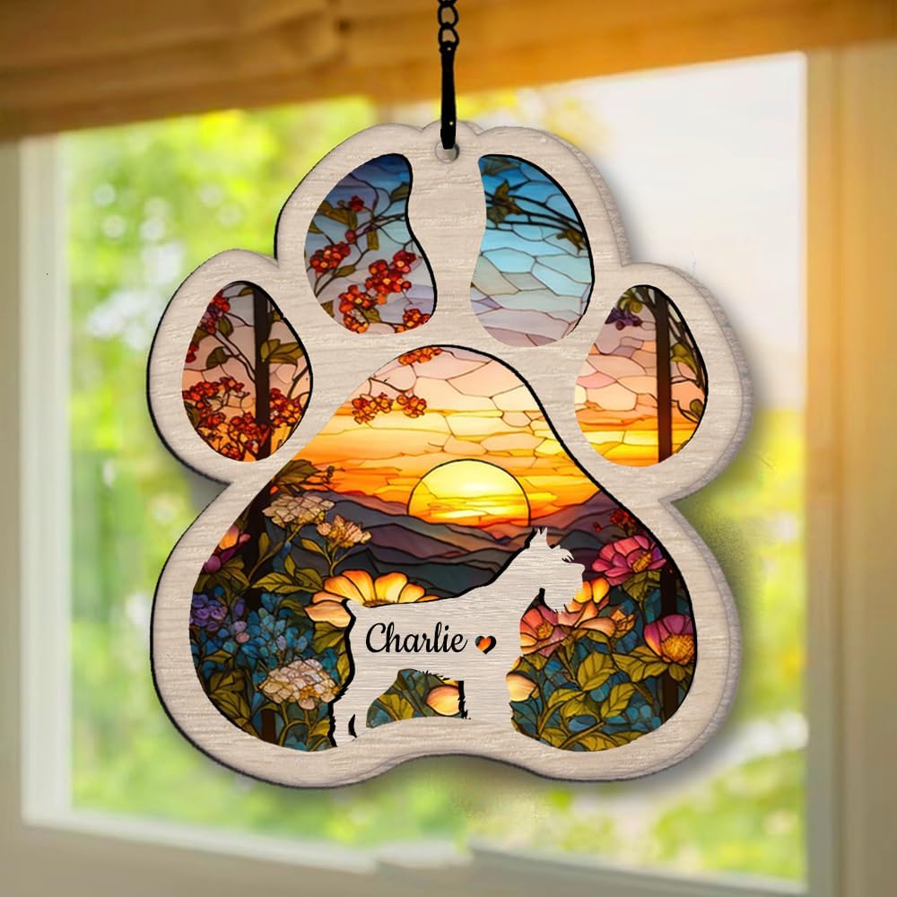 IZI POD Personalized Schnauzer Suncatcher Dog Memorial Gifts, Custom Schnauzer Ornament Christmas Tree, Pet Remembrance Gift, Loss of Dog Sympathy Gift, Pets Memorial Ornament, Pet Loss Suncatcher