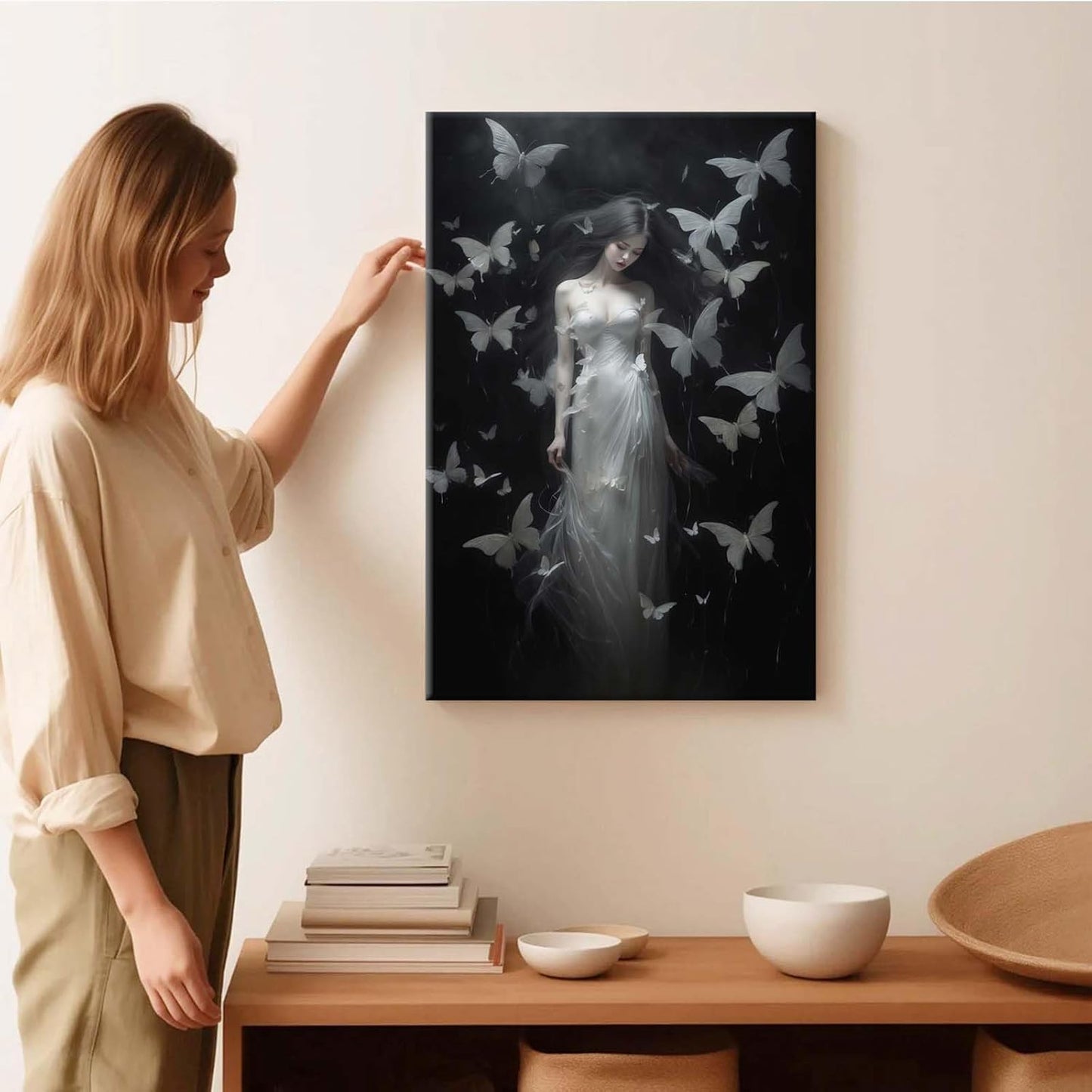 JFHCQJPK Vintage Gothic Feminine Canvas Wall Art Print Butterfly Poster Moody Female Wall Art Retro Artwork Dark College Decor for Home Bedroom28x40in Frameless