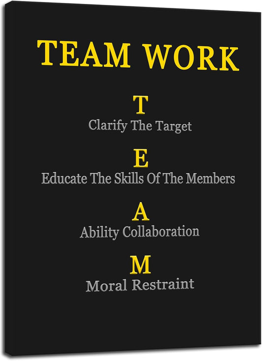 WYJDFART Motivational Wall Art Team Work Enterprise Poster Inspirational Quotes Canvas Poster for Company Office Group Bedroom Living Room Printed Artwork Framed Ready to Hang [30" W X 40" H]