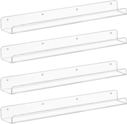 Weiai Clear Acrylic Floating Shelves 24 inches, Wall Bookshelf for Kids, Transparent Book Shelf Ledge for Wall, Set of 4