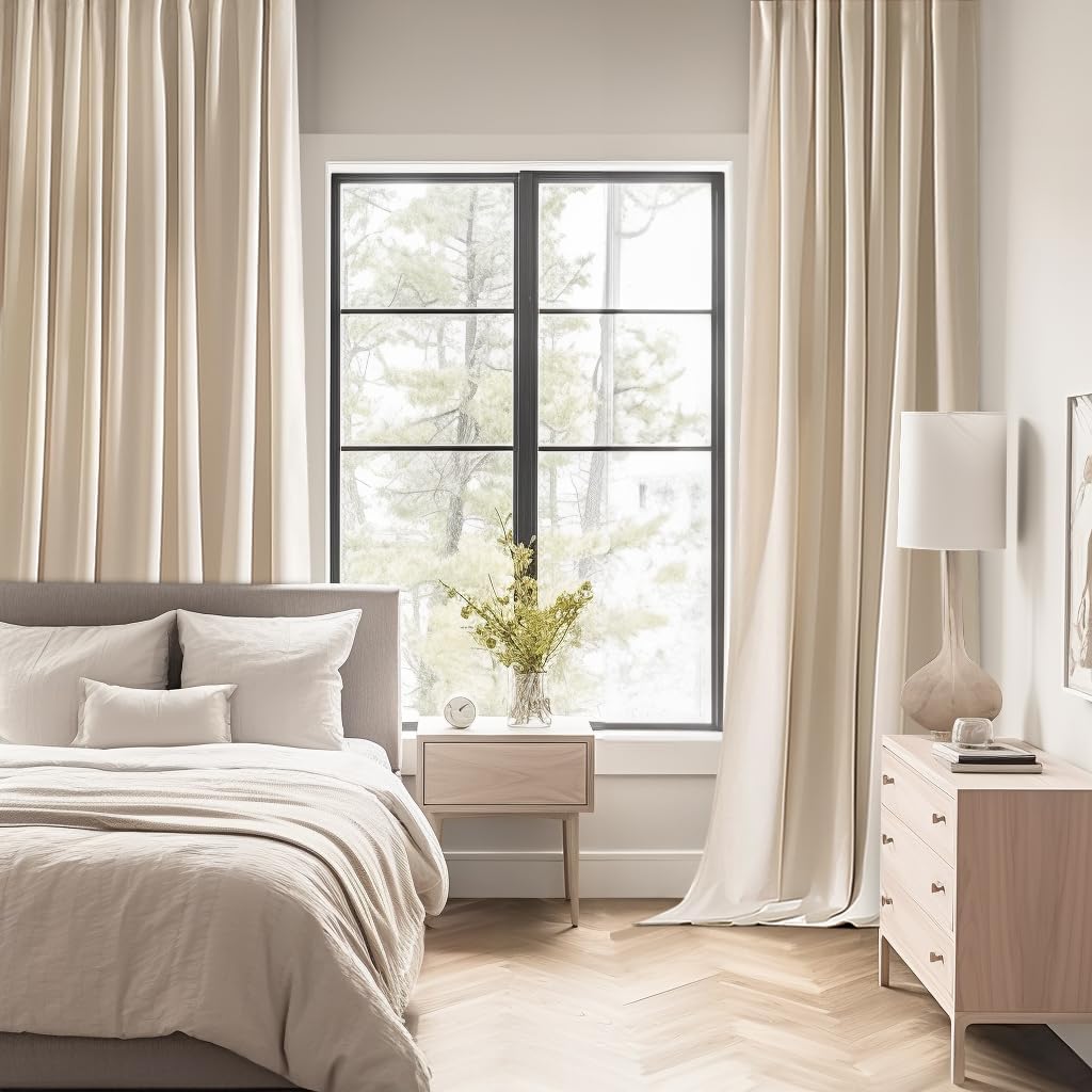 MIULEE Back Tab Cream Beige Curtains 108 Inch Long 2 Panels Set for Living Room Bedroom, Ivory Rod Pocket/Pinch Pleated Light Blocking Extra Long Thermal Insulated Room Darkening Blackout Drapes