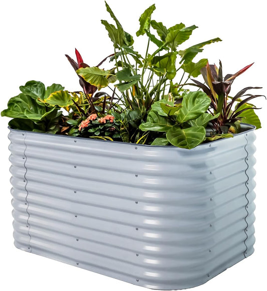 Vego garden 32" Extra Tall Raised Garden Bed Kits, 6 in 1 Modular Raised Planter Box for Vegetables Flowers Fruits Oval Metal Raised Garden, Sky Blue