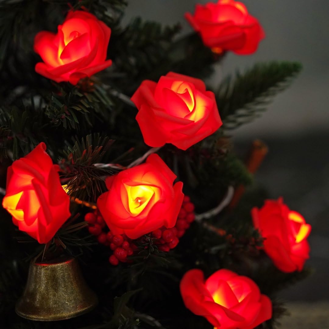Everlasting Splashes LED Rose Flower Fairy String Lights Battery Operated Warm Flashing Light for Romantic Proposal Wedding Party Birthday Christmas Thanksgiving DIY Indoor Outdoor Decorations (Pink)