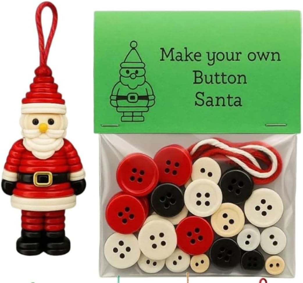 DIY Christmas Button Ornament Making Set - Snowman/Santa/Angel, Fun Holiday Craft Kit for All Ages, Ideal Xmas Tree Hanging Decor & Festive Gifts (6pcs-A)