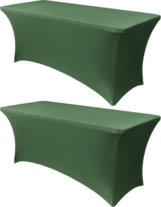 Obstal 6ft Blackish Green Stretch Spandex Table Cover for Standard Folding Tables - Universal Rectangular Fitted Tablecloth Protector for Wedding, Banquet and Party, 72L x 30W x 30H Inches, 2pc