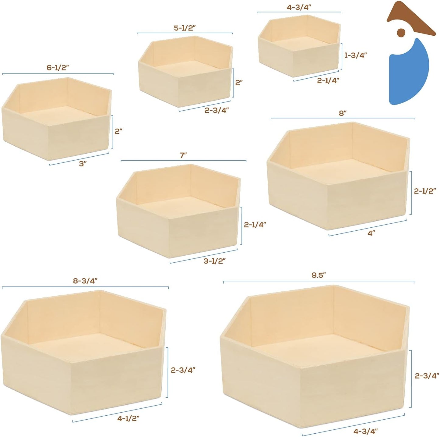 Wooden Hexagon Floating Shelves with Backs, 2 Sets of 7, Unfinished for Crafts and DIY Wall Décor: Modern, Geometric, Rustic, or Honeycomb, by Woodpeckers