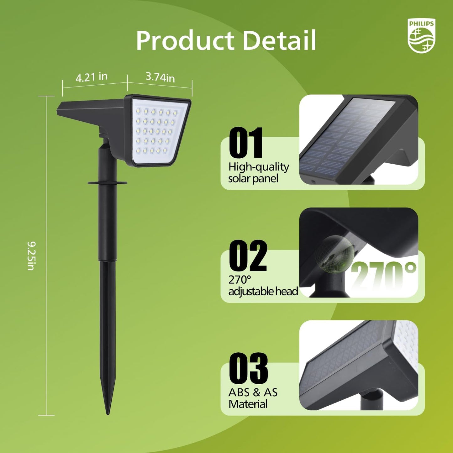 Philips 4 Packs Solar Spot Lights Outdoor Waterproof, 28 LED 7500K Solar Powered Landscape Pathway Lights, Dusk to Dawn Solar Spotlights for Garden, Yard, Lawn, Walkway, Driveway