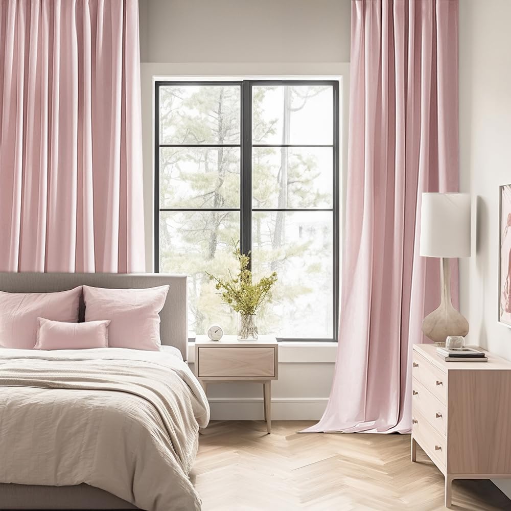MIULEE Baby Pink Back Tab Blackout Curtains 72 Inch Length 2 Panels Set for Living Room Bedroom Privacy, Rod Pocket/Pinch Pleat Thermal Insulated Room Darkening Pleated Light Blocking Drapes